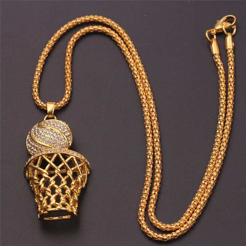 Basketbal Hoepel Hanger Hip Hop Sieraden Voor Mannen Iced Out Bling Crystal Gold Kleur Ketting