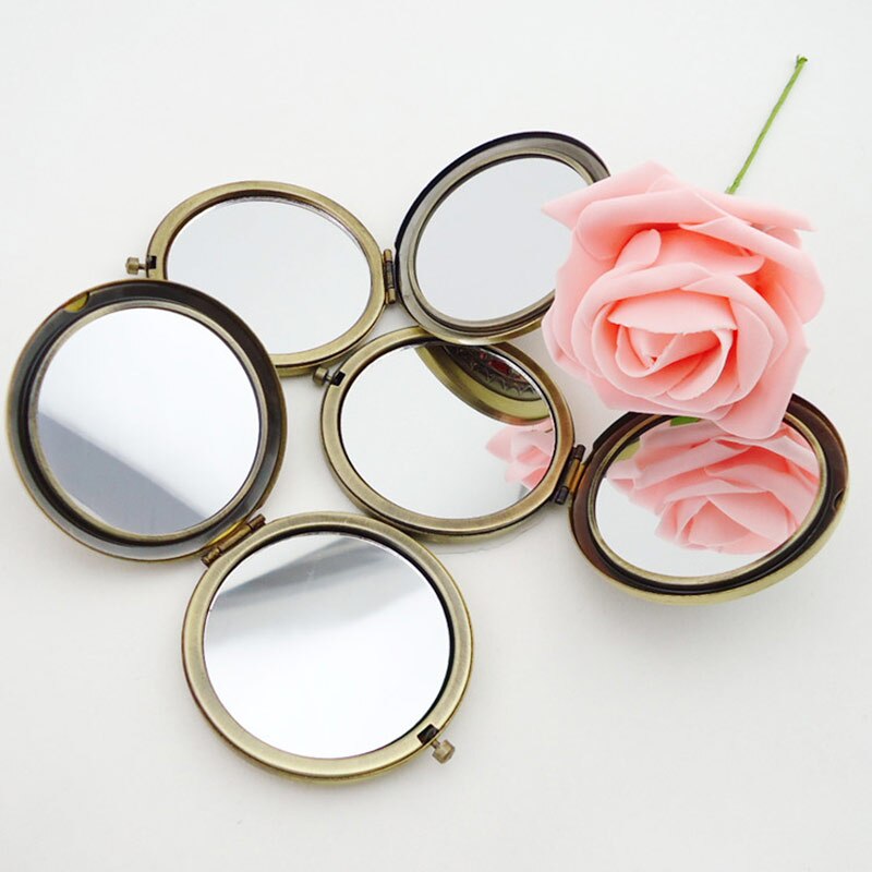 Sammenfoldelig lomme mkaeup spejl rund kompakt bærbar dobbeltsidet vintage hule makeup spejle kvinder makeup værktøj spejle