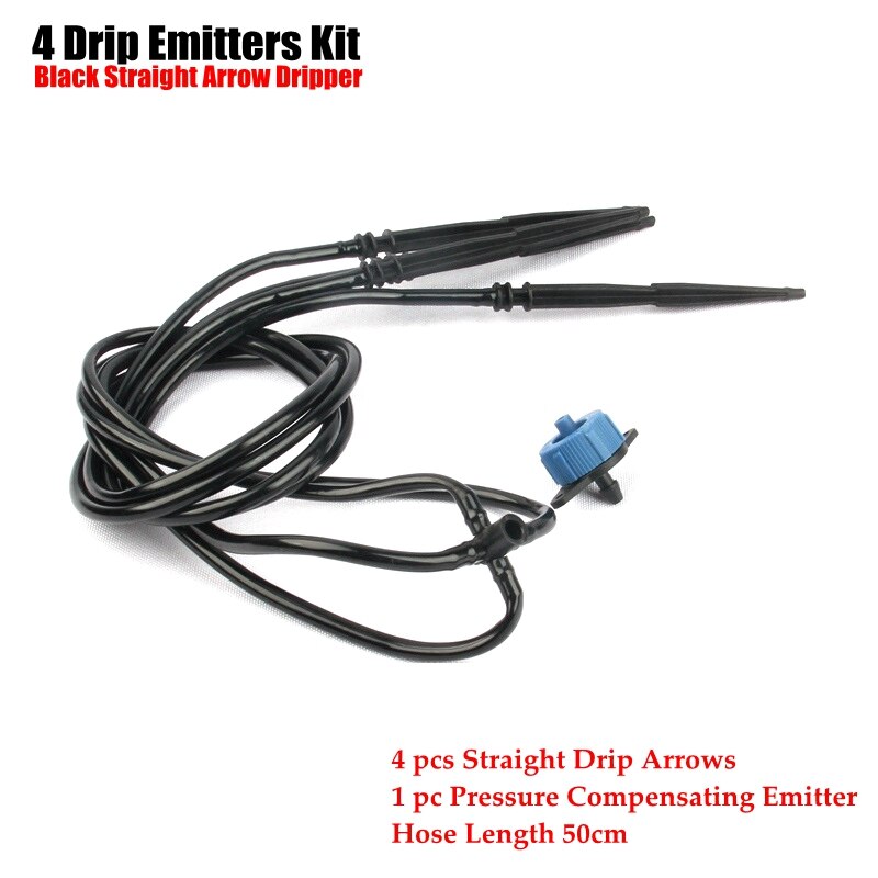 2Sets Garden Drip Irrigation System Kits Bonsai Flower Watering Drip Arrow Drippers Gardening Drip Emitters Sprinklers: 4Drip Black Straight