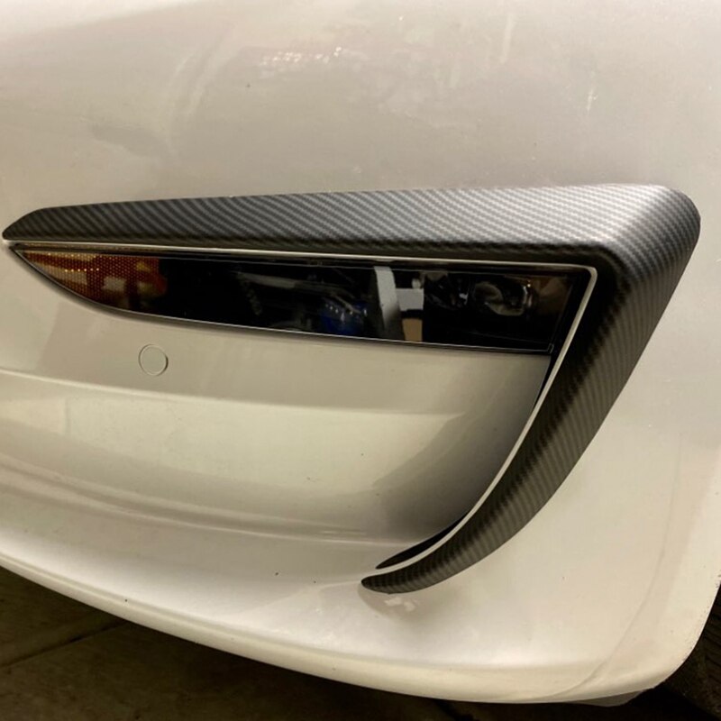 Matte Carbon Fiber Front Blade Trim Front Bumper Lip Splitter Fog Light Trim for Tesla Model 3