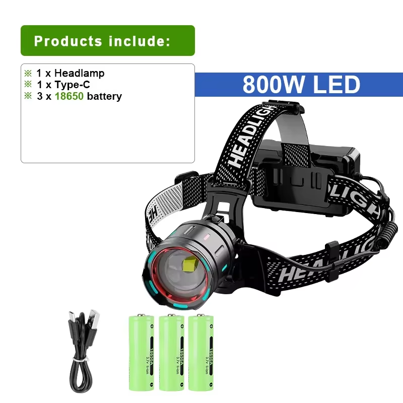 Nyeste ultra kraftige ledet-frontlykt usb-oppladbar hodelykt superlys hodelykt med fluorescerende lys camping fiske: Grønn