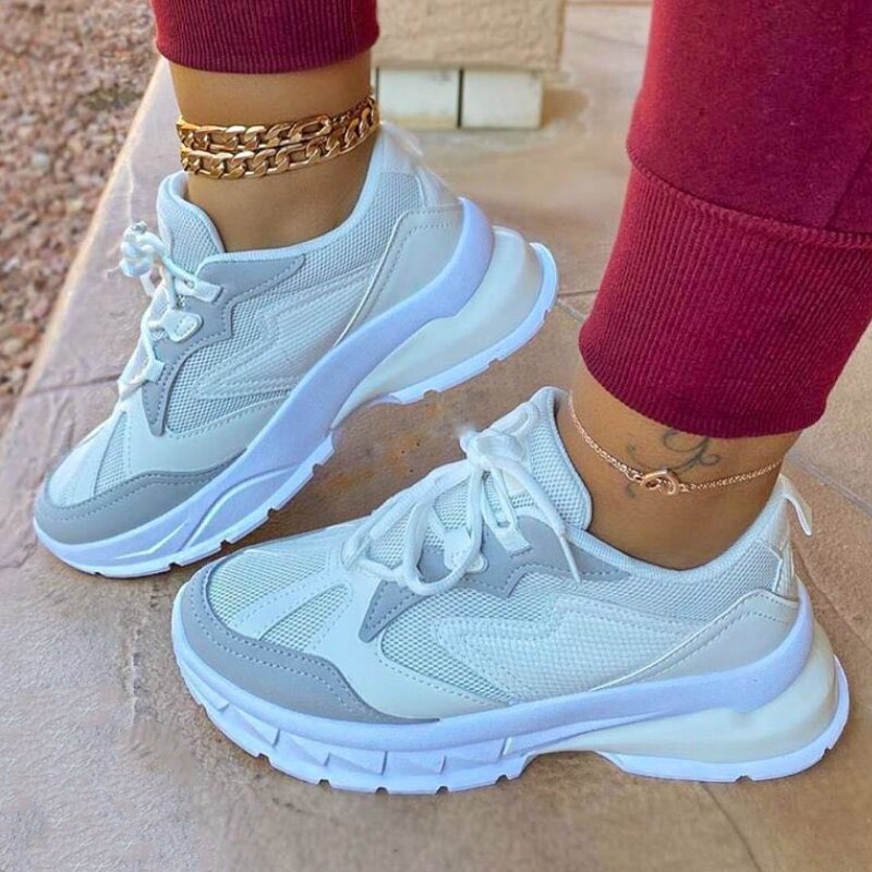 Gemengde Kleuren Dames Platte Platform Lace Up Schoenen Vrouwen Casual Flats Lente Herfst Sneakers Big Size 43 Brand: WHITE / 38