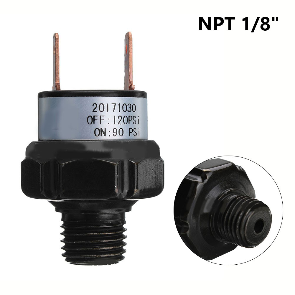 1pc 1/8inch NPT Air Pressure Switch 12V 24V Air Compressor Pressure Switch 70-100PSI/90-120PSI For Air Horns Train Horns: black