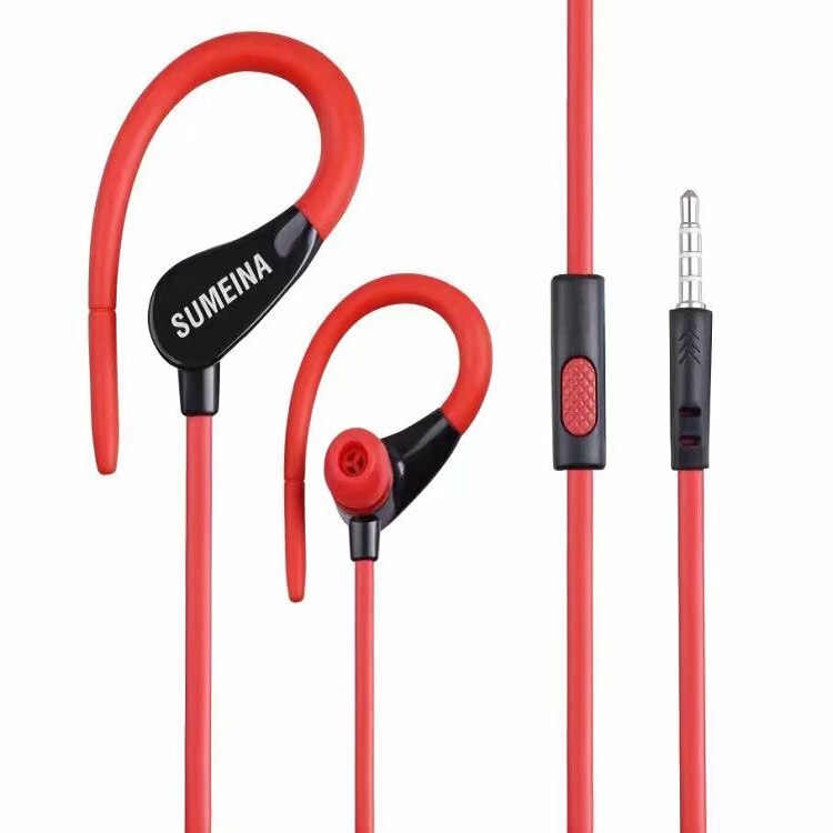 Wired Earphone Ear Hook Metal Music 3.5 Headset Heavy Bass Stereo Sound Microphone for Smartphone Accessories: SMN-RED