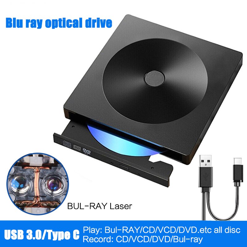 Lecteur optique externe Slim USB type-c RW pour CD, DVD, enregistreur, graveur pour ordinateur de bureau, portable, Mac