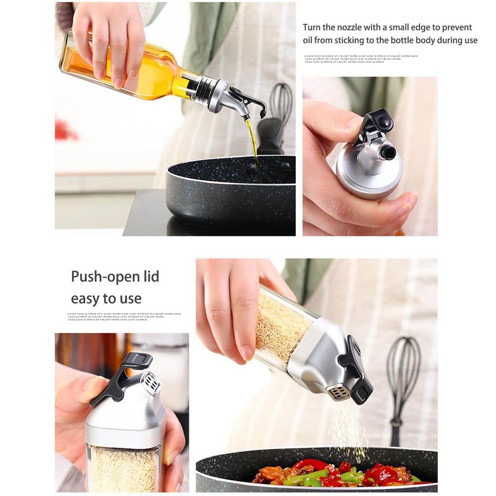 5Pcs Set Oil And Vinegar Salt Pepper Dispenser Set With Storage Tray Glass Bottle Stainless Steel Spout With Storage Tray