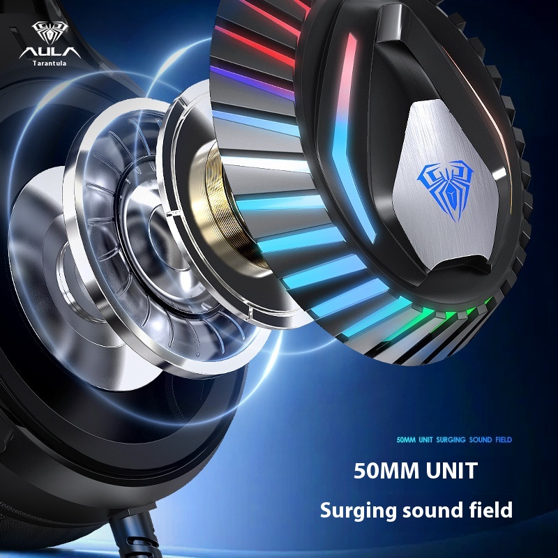 AULA S605 Gaming Headset - Kabelgebunden USB, RGB Stereoskopisch, Aktive Geräuschunterdrückung, Mikrofon