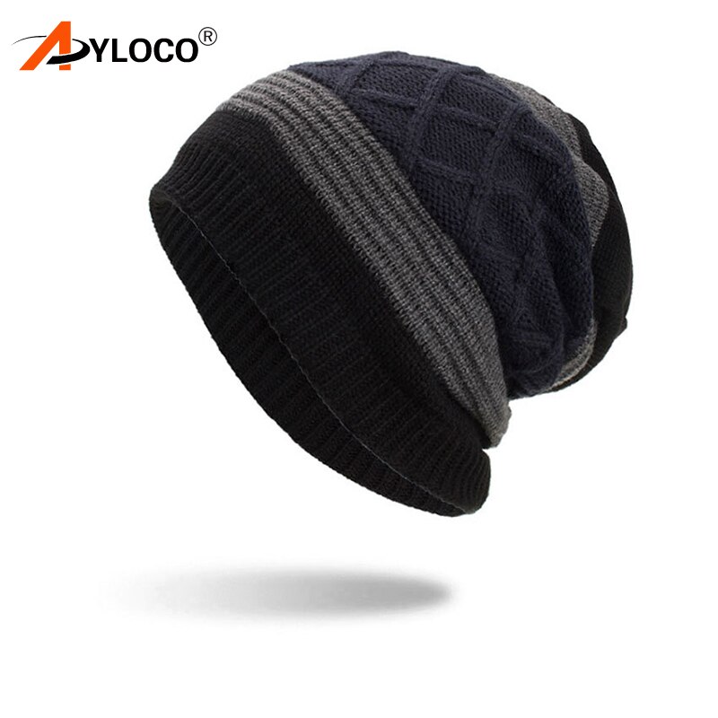 Mænds vinterhue strikkede sorte huer efterårshue tykkere varm ski vandrehjelm skullies hue bløde strikbeanies