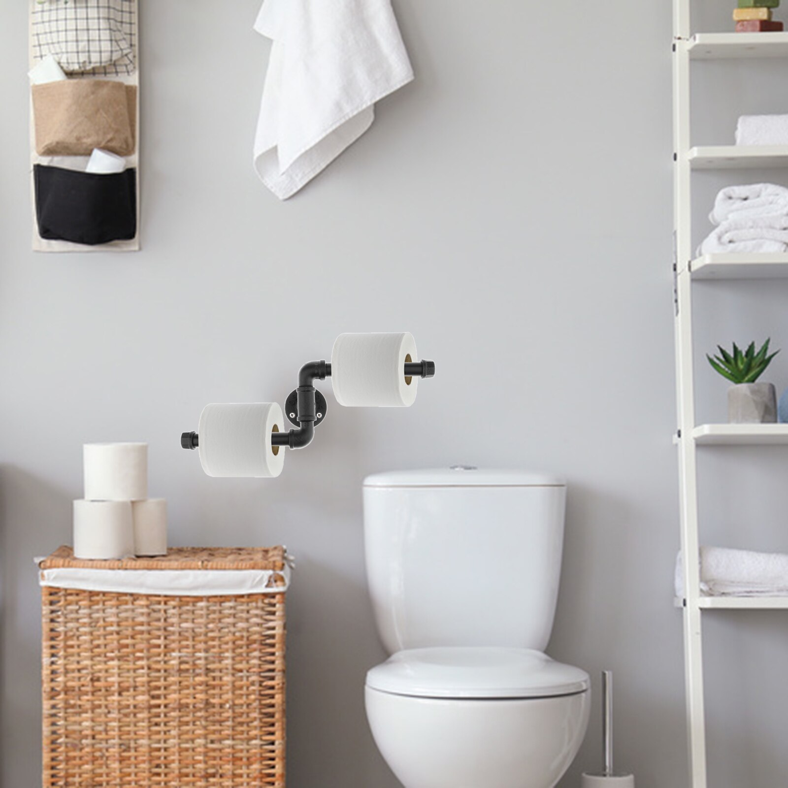 Wall Mount Toilet Paper Holder Rack Tissue Roll Dispenser Stand Rustic Iron Pipe