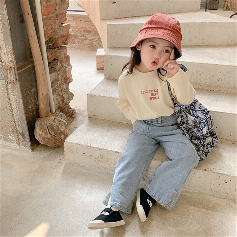 2-8T Jeans for Girls Toddler Kid Clothes Split Denim Pants Streetwear Infant Childrens Trousers Outfit
