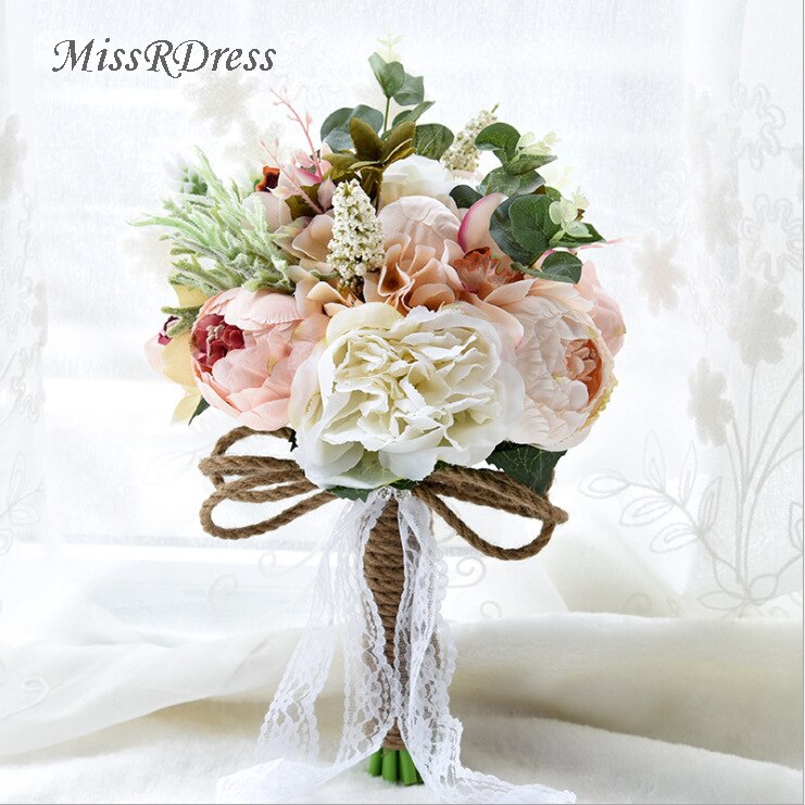 Missrdress buquê de casamento champanhe rendas buquês de noiva flores artificiais estilo rústico flores de casamento para casamento accessorie