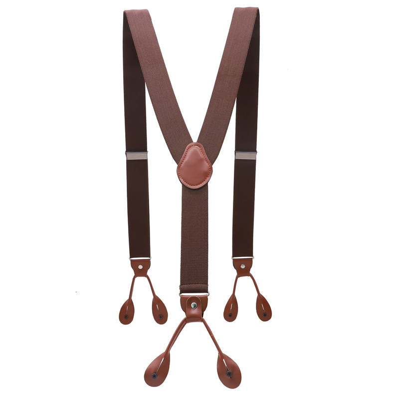 Unisex vintage seler herre seler justerbar 6 -knaps seler elastisk y-form strop bukser brun læder pu: 003
