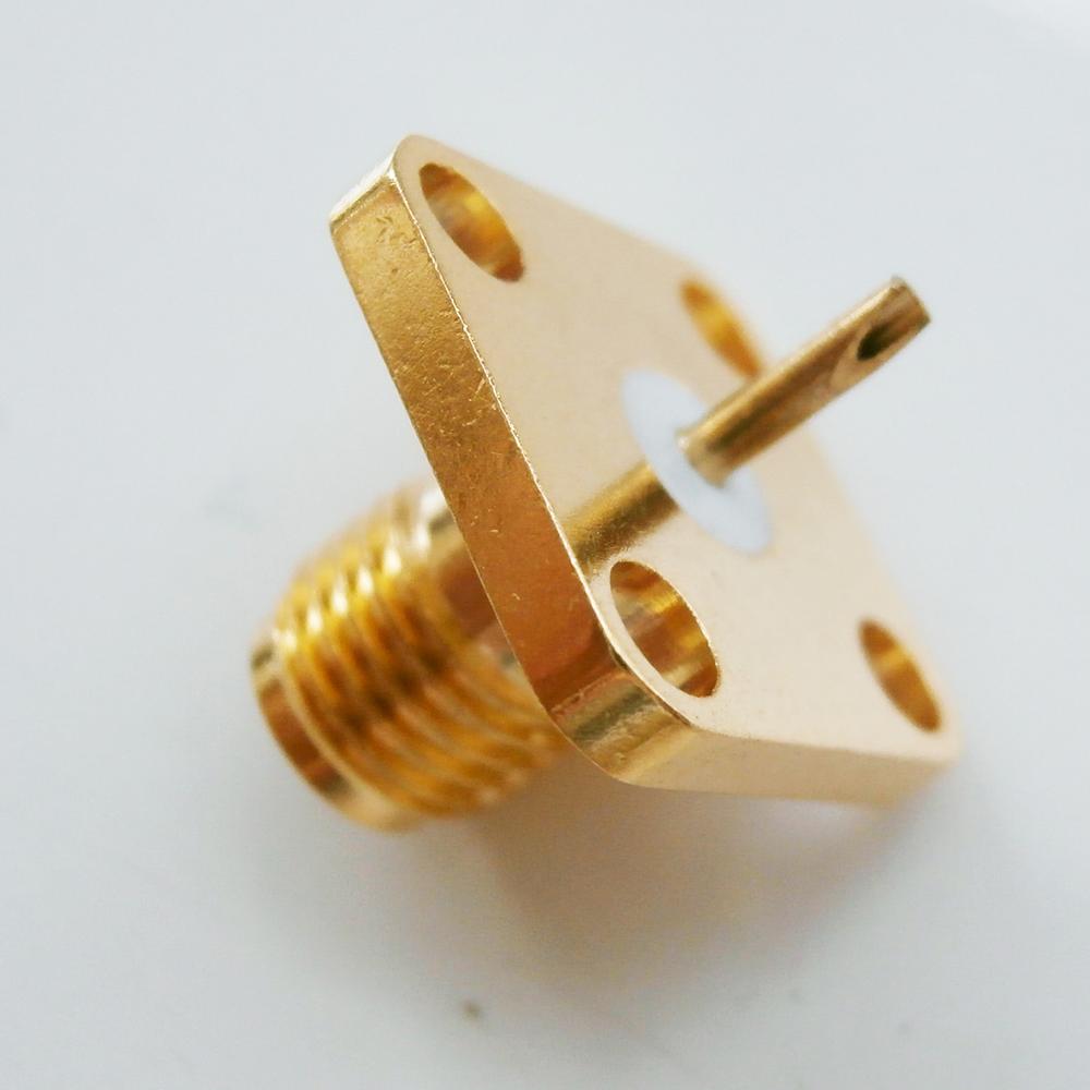 1X Pcs RF Connector Socket SMA Female Center Solder 4 Hole Flange Chassis Panel Mount Brass Coaxial RF Adapters