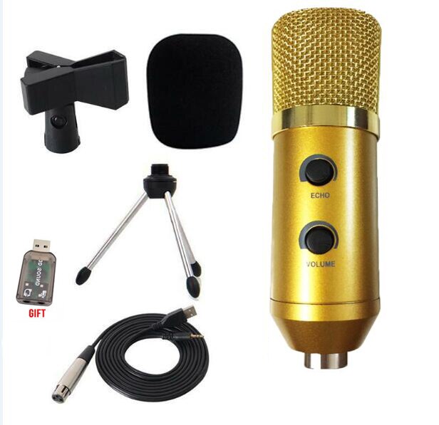 MK-F100TL micrófono con cable micrófono condensador USB grabación de sonido micrófono con soporte para chatear Karaoke Laptop Skype: gold