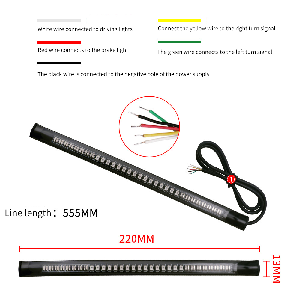 Fleksibelt led-lys til motorcykel, 48 led-stopsignallysbjælke, bagblinklys, bagbremsepære, bremselys