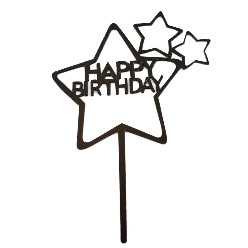 1PC Cake Topper Stars Sweet Love Heart Acrylic Happy Birthday Cake Topper Dessert Decoration for Birthday Party Lovely: 602-Black
