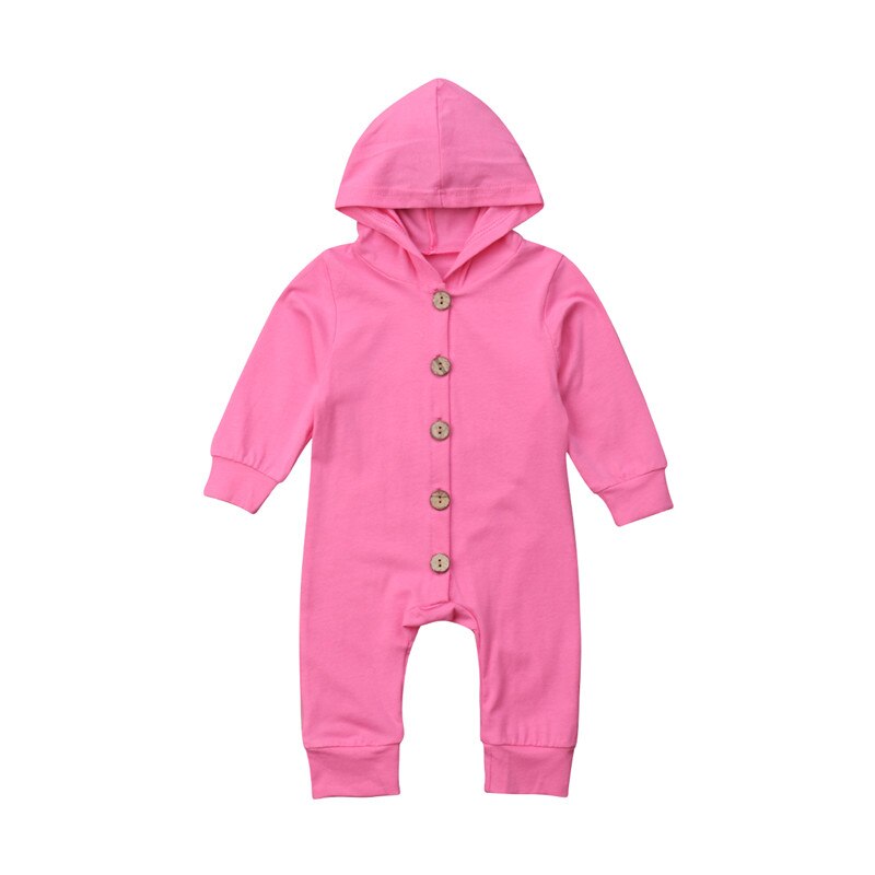 0-24M Lente Autumnbaby Romper Kids Jongens Meisjes Infant Hooded Solid Rompertjes Jumpsuit Lange Mouwen Kleding Outfits: Roze / 18m