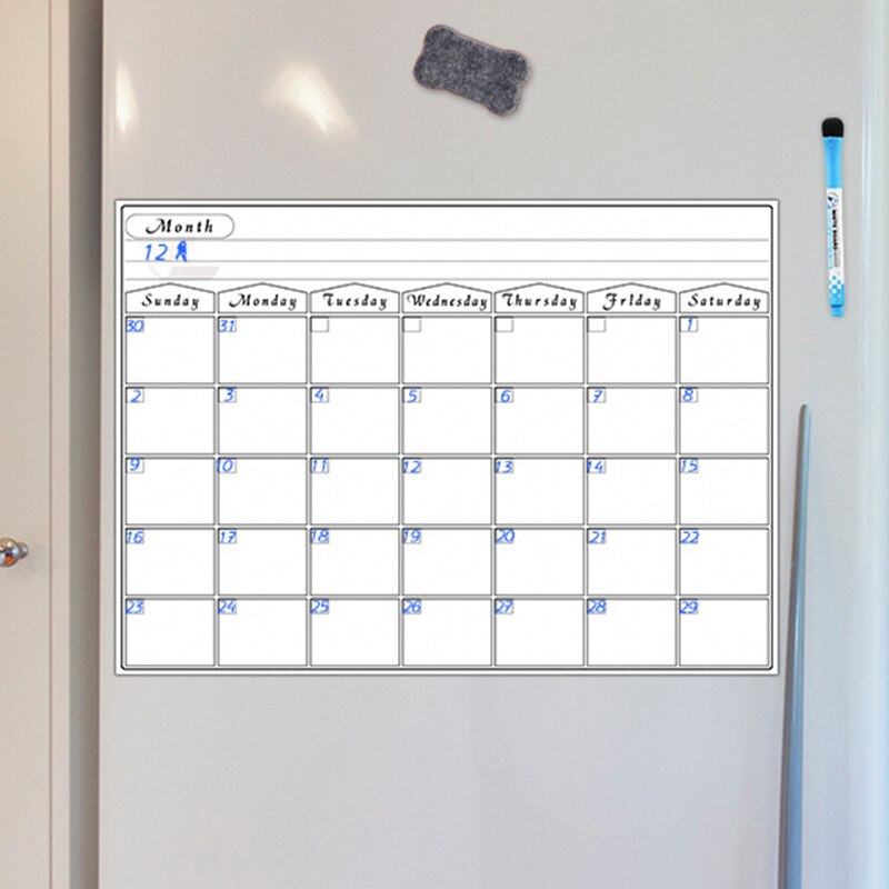 Högkvalitativt magnetiskt kylskåp väggkonst klistermärken kalender månadsvis veckoplanerare white board radering för kök 42 x 30cm