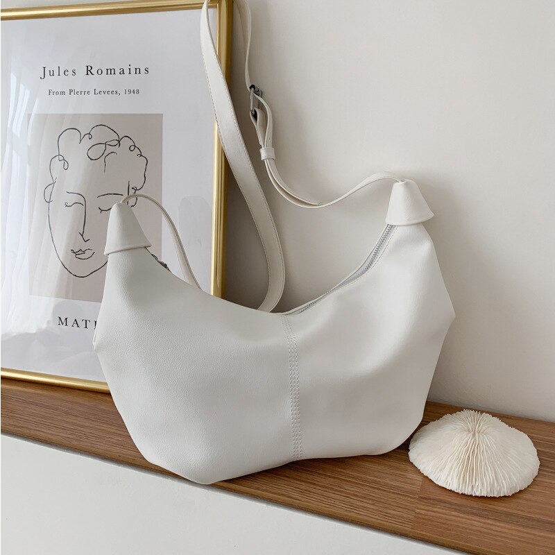 Sac à main Hobos rétro pour femmes, sacs à bandoulière de grande capacité pour loisirs polyvalents, sacs à épaule Baguette solide , sac en cuir synthétique polyuréthane: white