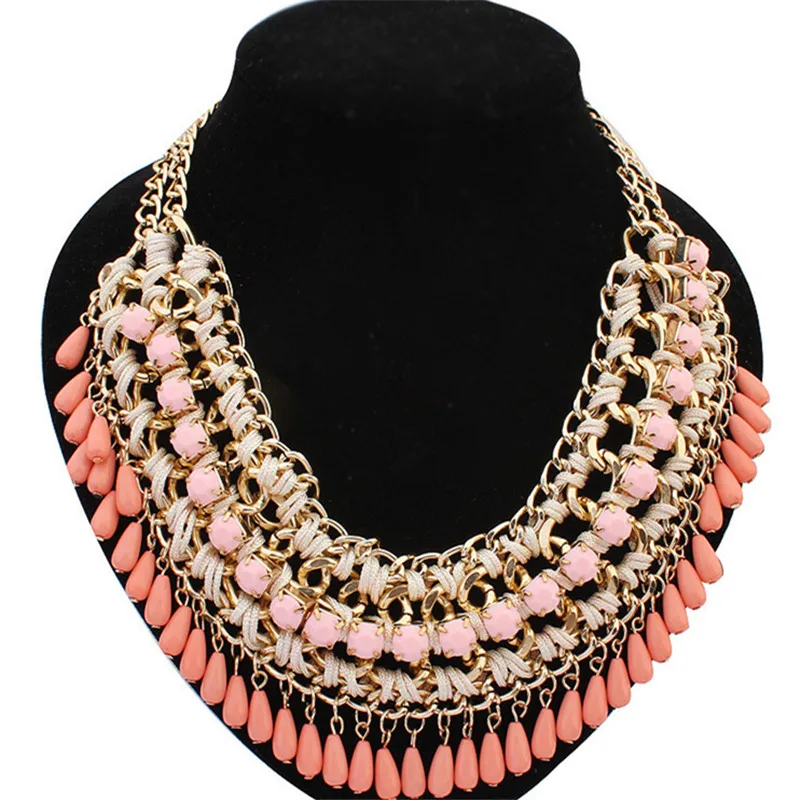 ChimFashion-Collier de perles ethniques pour femme, tour de cou bohème, pompon en cristal, travail manuel, maxi colliers de la présidence, bijoux chauds