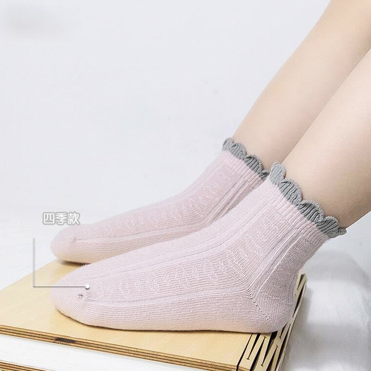 Calcetines finos de primavera para niñas, medias de tubo de algodón con encaje, Luo Kou