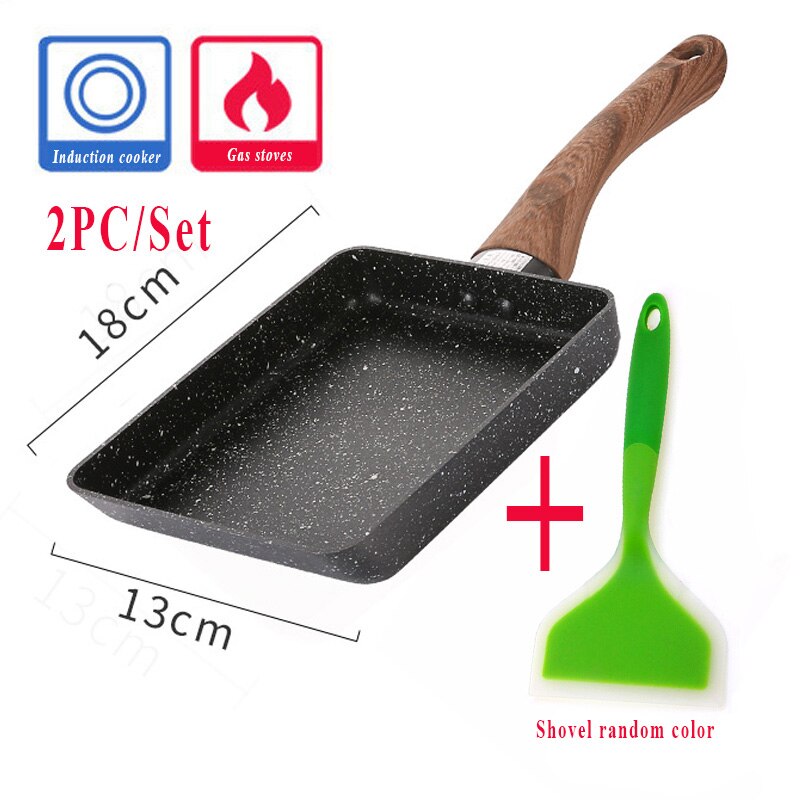 2pc Stainless Steel Nonstick Frying Pan Handel Pancake Omelette Egg Pots and Pans Rectangle Cookware Set Deep Gas Induction: C