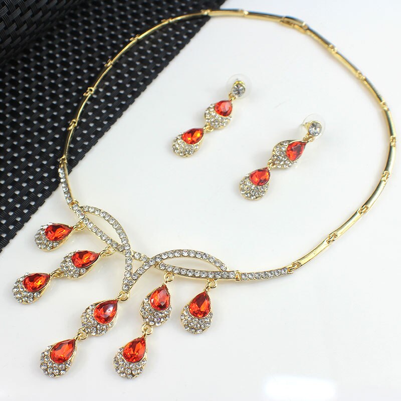 Jiayijiaduo Bruiloft Sieraden set Voor Vrouwen Goud-kleur Ketting oorbellen set tassel Afrikaanse red charm jurk accessoires