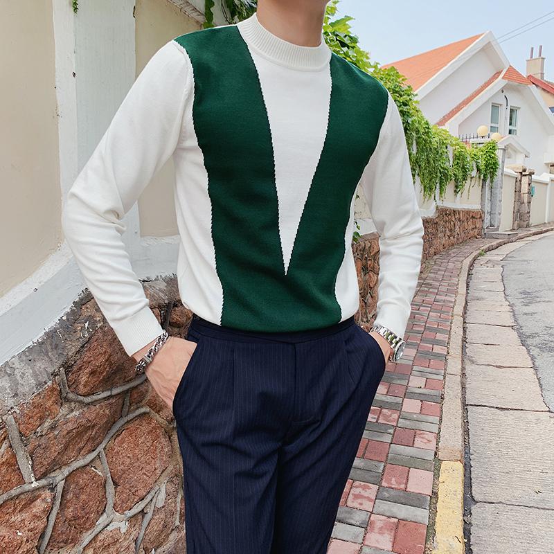 Genser i engelsk stil for menn grønn vestlig høst herreklær stilig strikket genser herre vinteroverdeler dandy genser: Grønn / Xxxl