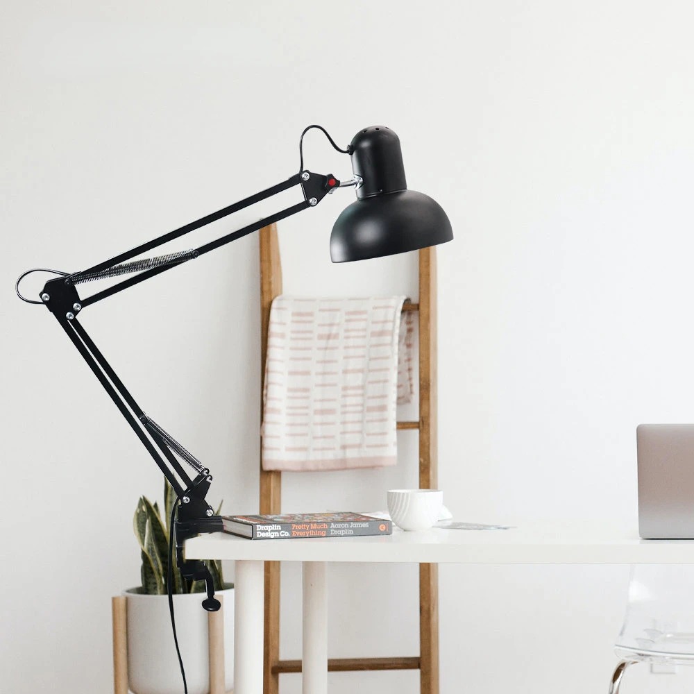 Meervoudig verstelbare bureaulamp met metalen klem aan/uit-schakelaar, gedeeltelijk verstelbare zwenkarm, leeslamp voor thuis, kantoordecoratie