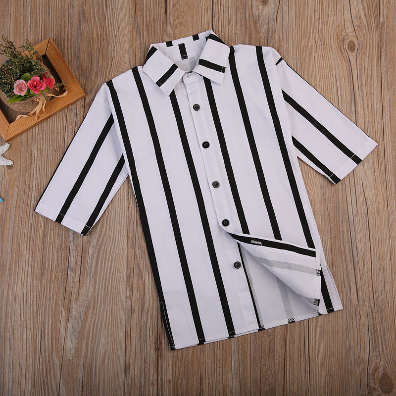 Girl Black White Striped Toddler Kid Dress Autumn Long Sleeve Buttons Shirt Dresses Clothes