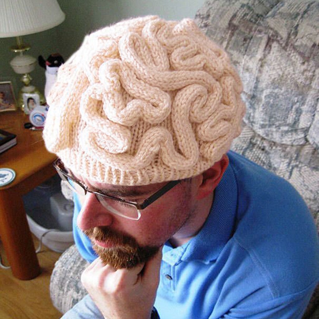 Hand Knitted Personality Brain Hat Kids Adults Crochet Beanie Cool Cerebrum Cap Funny Hat Good Luck Winter Humen's Hats