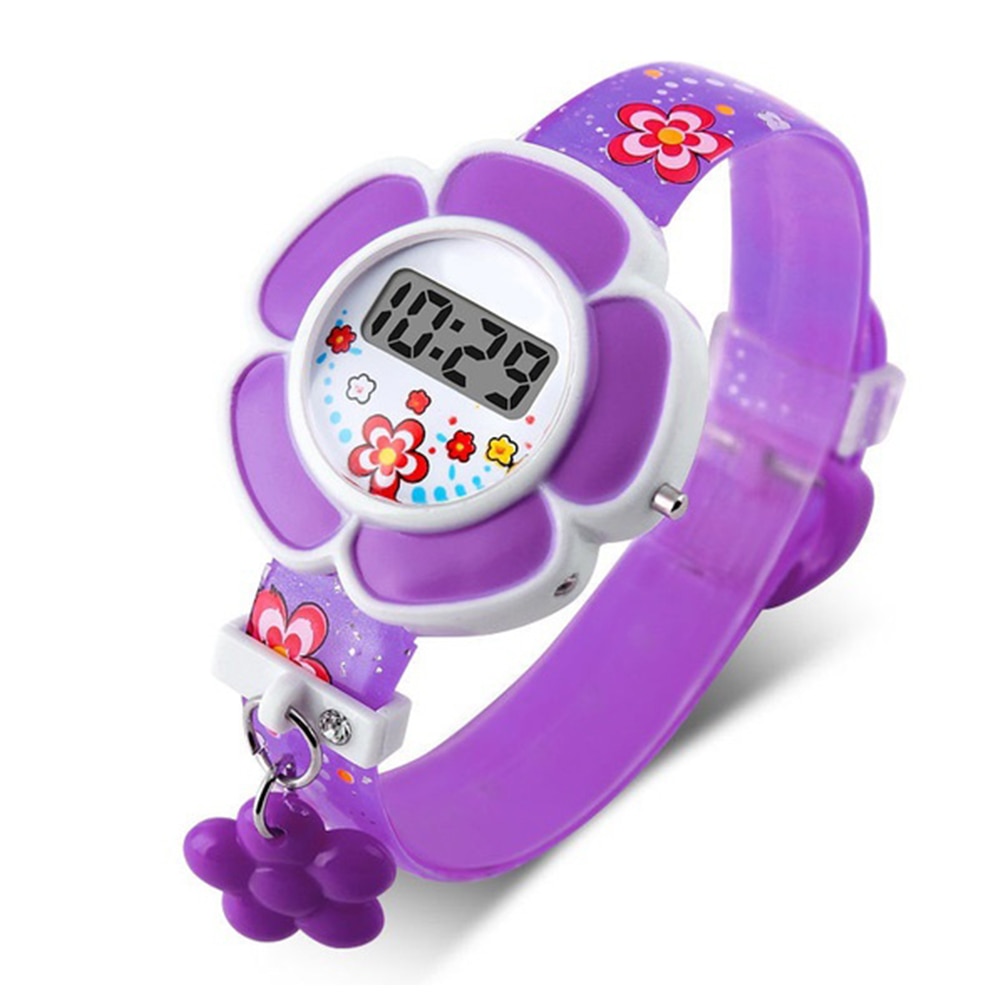 Leuke Bloem Kids Digitale Horloge Cartoon Horloges Voor Kinderen Meisjes Kinderen Roze Paars Veilig