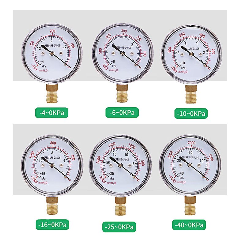 -4/-6/-10/-16/-25/-40 ~ 0 Kpa balg Manometer Vacuüm Manometer Vacuüm Negatieve Druk Meters Meetinstrumenten