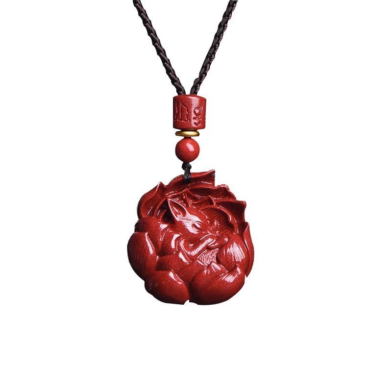 Pendentif en pierre précieuse brute naturelle pour homme, cinabre, renard à neuf queues, collier femme, produits authentiques