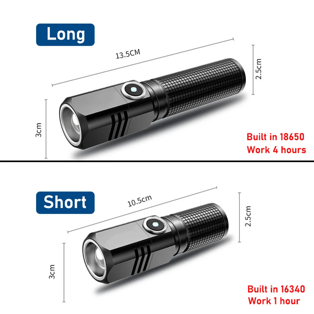 10000 Lumen Mini leistungsstarke LED-Taschenlampe XHP50 Eingebauter Akku 3 Modi USB wiederaufladbar Blitzlicht Taschenlampe Lampe Taschenlampen