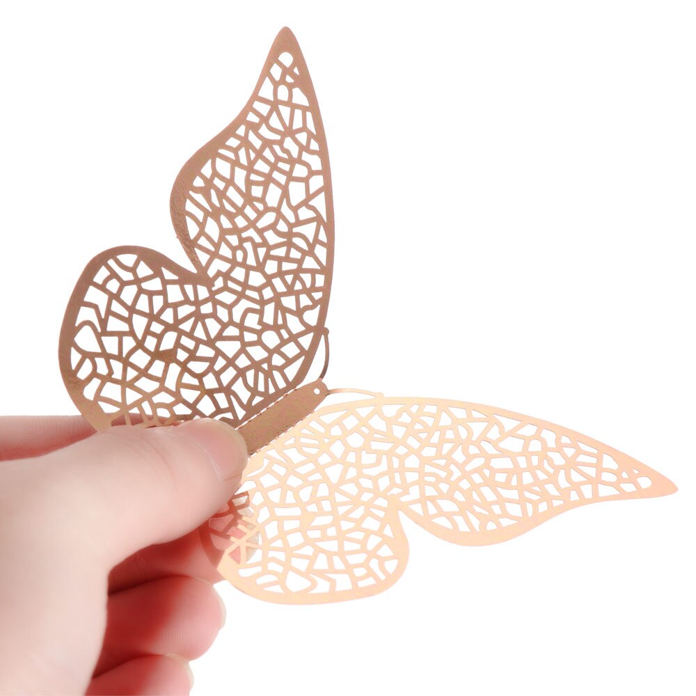 Autocollant mural papillon 3D ajouré, 12 pièces/ensemble, décoration pour mariage, décor de salle pour la maison, pour fenêtre, or argent, Stickers muraux