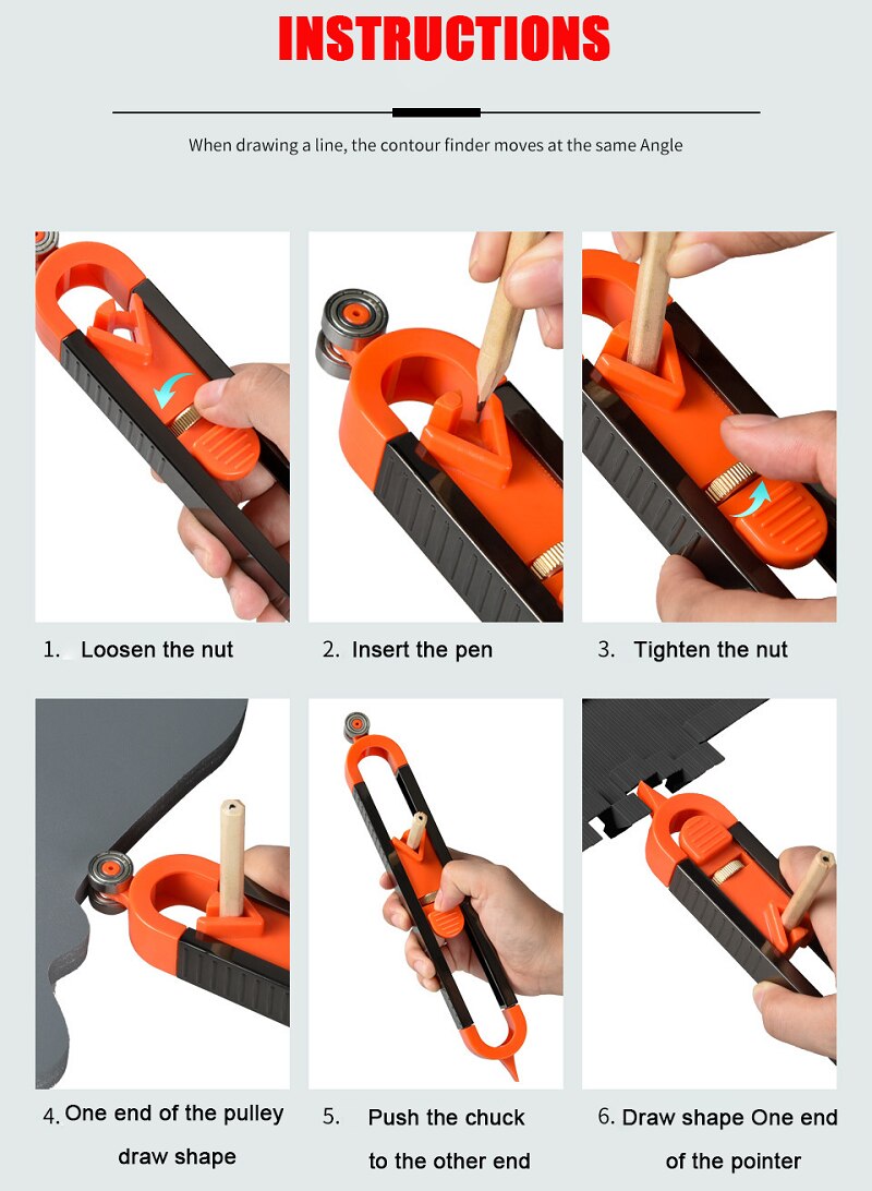 Profile Scribing Ruler Contour Gauge Precision Wheels Tool Profile Scribing Ruler Contour Gauge Wood Measuring Gauging Tools