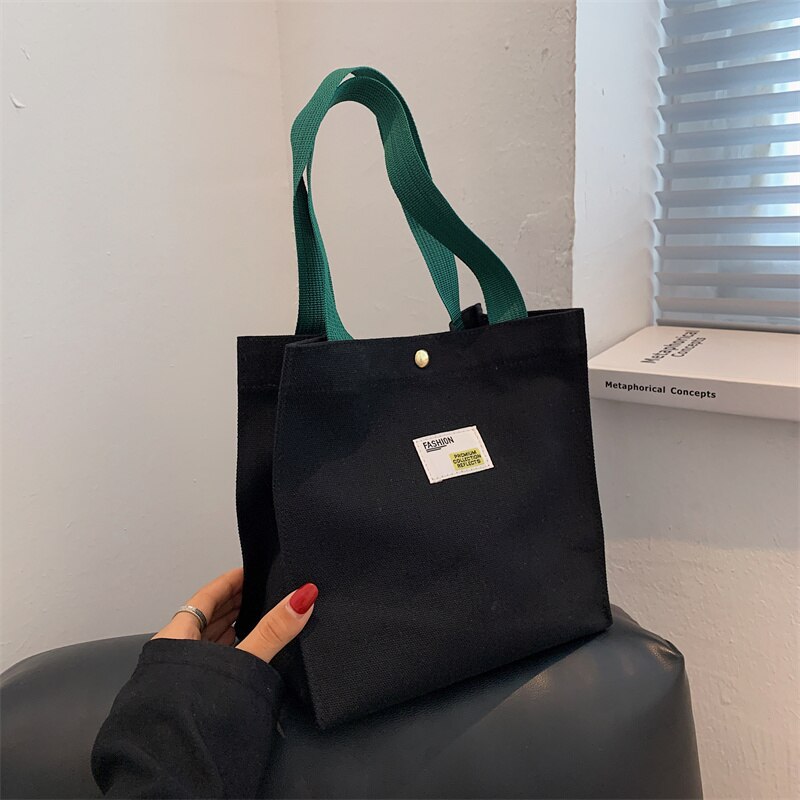 Portemonnees En Handtassen Voor Vrouwen Grote Capaciteit School Book Tassen Tiener Meisjes Winkelen Tote Dames Canvas Schoudertas 2022: black