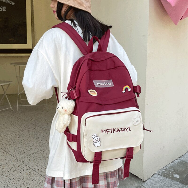 Zaini di grande capacità per donne borsa Preppy per studenti Kawaii per ragazze adolescenti borsa da viaggio per scuola dolce impermeabile New Mochilas: Red
