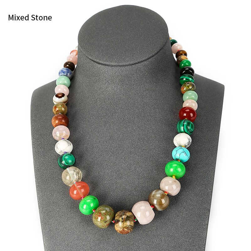 JD 19 Farben Natürliche Stein Perle Absolvierte Choker Halskette Rosa Kristall Opal Onyx Rad Abacus Form Perle Für Frauen Party schmuck: Mixed Stone