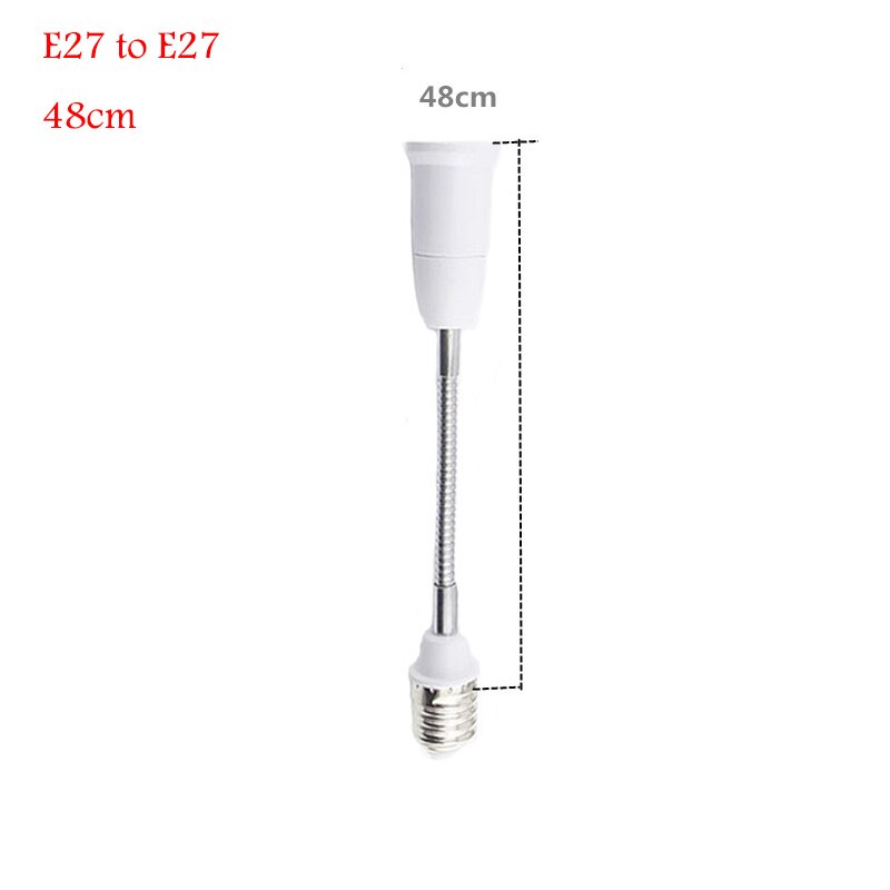 Base de bombilla LED E27 a E27, convertidor de soporte de lámpara de extensión Flexible, enchufe europeo y estadounidense de 18cm/28cm/38cm/48cm/58cm: 48cm