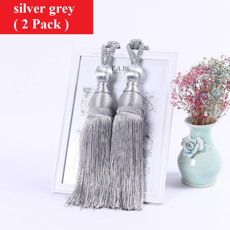 Paquete de 2 alzapaños de cortina con borlas, alzapaños de cuerda hechos a mano, decorativos para el hogar, la Oficina y el Hotel, para la ventana del hogar y la Oficina: Plata