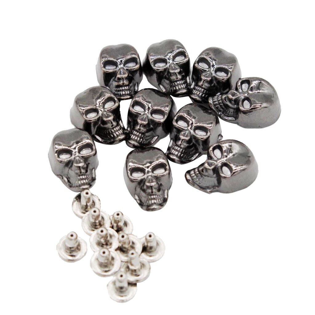 10 Sets Skull Studs Rivets Punk Rock Spikes Shoes Bags DIY Leather Craft 9x16mm