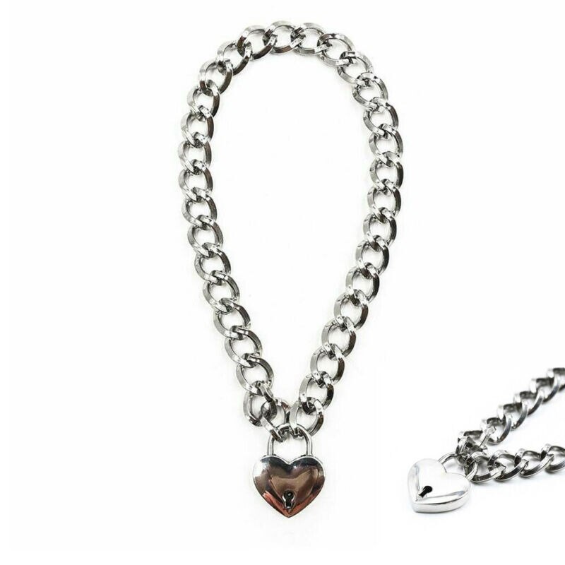 Silver Color Metal Collars Neck Pet Play Heart-Shape Padlock Metal Necklace For Dog