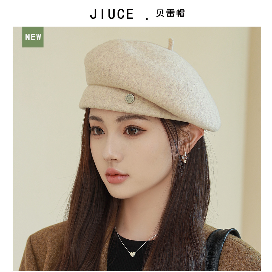 Baret Hoed Dames Herfst Winter Licht Luxe Wolmix Show Gezicht Kleine Mode Schilder Hoeden Engeland Retro Bud Cap: Army Green