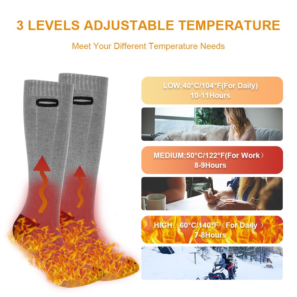 Chaussettes chauffantes thermiques pour hommes et femmes, 1 paire, trois Modes, pour l'hiver, épaisses, Super douces, garde les pieds au