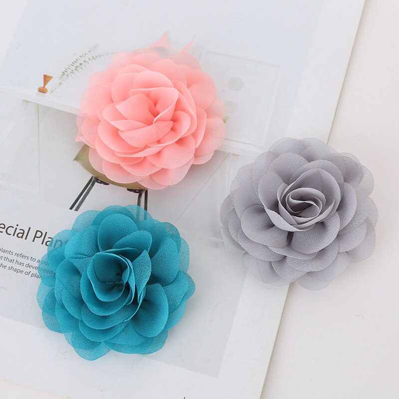5 pçs 9cm moda cetim chiffon flores para diy acessórios de cabelo tecido buquê de flores decoração casamento cabeça envoltório para bandana