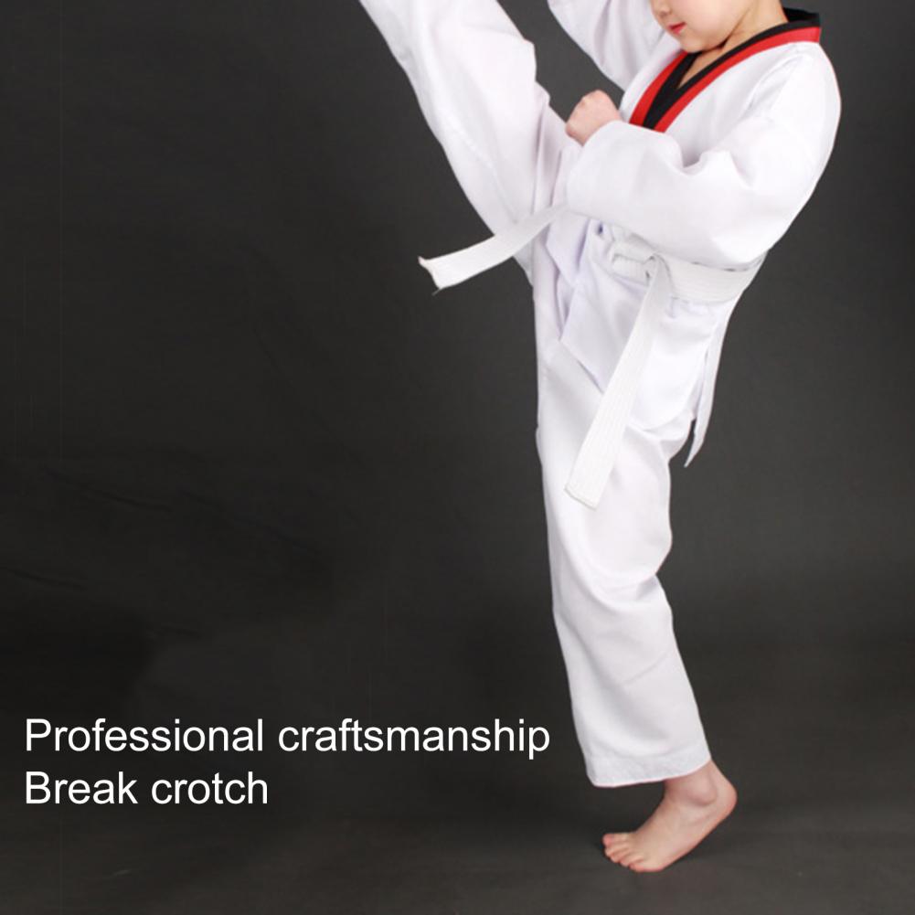 Unisex Kinderen Taekwondo Uniformen Ademende Lange Mouwen Elastische Trekkoord V-hals Universele Karate Uniform Kleding Voor Volwassen