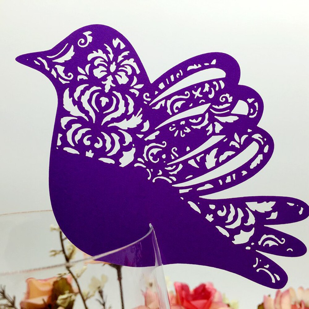 Liebe vogel Wein Glas Marker platz karten Hochzeit geburtstag braut dusche Baby Party Dekorationen tisch Name anzahl karte: Violett