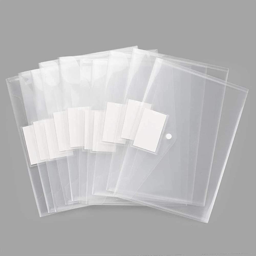A4 Size Transparent File Envelopes with Label Pocket, Snap Closure Clear Filing Envelopes for School/Home/ Office Organization